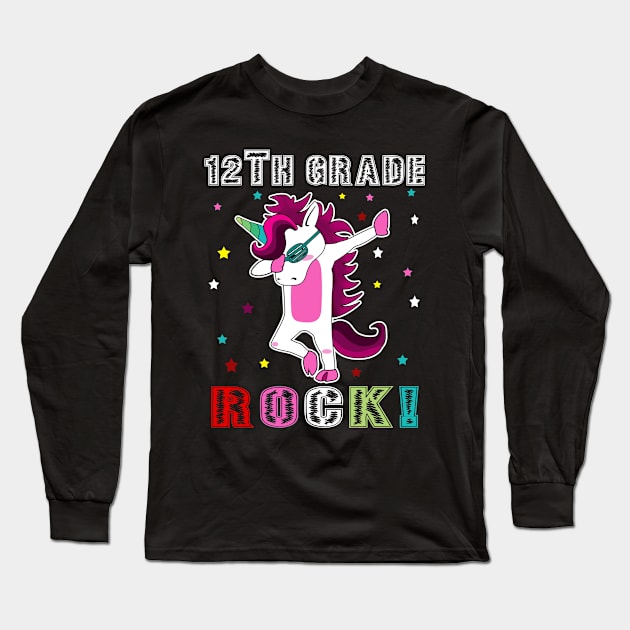 12th Grade Rocks - Dabbing Unicorn Long Sleeve T-Shirt by Baseball Gift